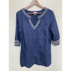 Lilly Pulitzer Navy Beaded V-Neck Tunic